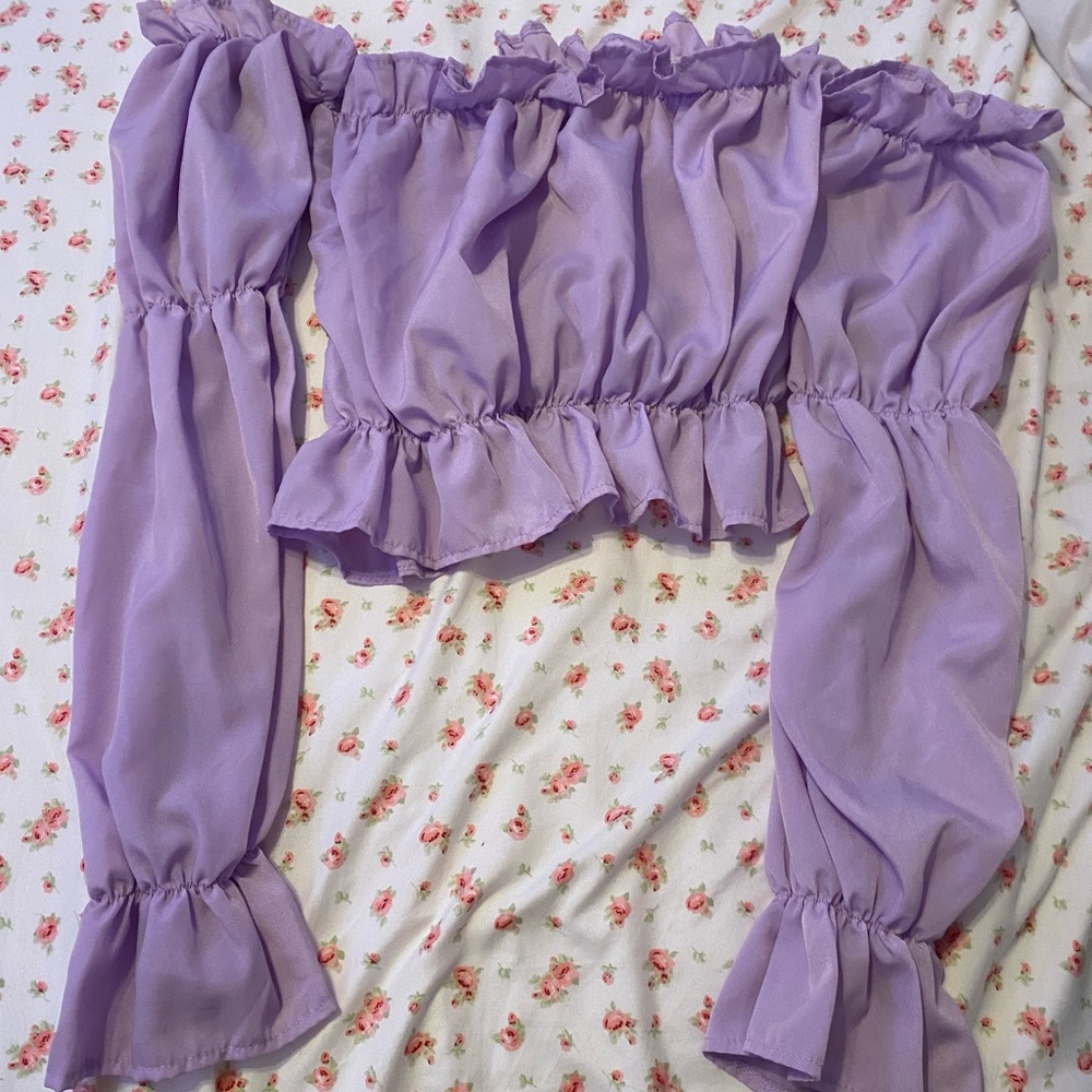 Off Shoulder Purple Ruffle Top